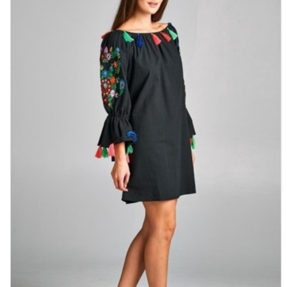 VELZERA Off The Shoulder Floral Embroidered Dress - Picture 2 of 5
